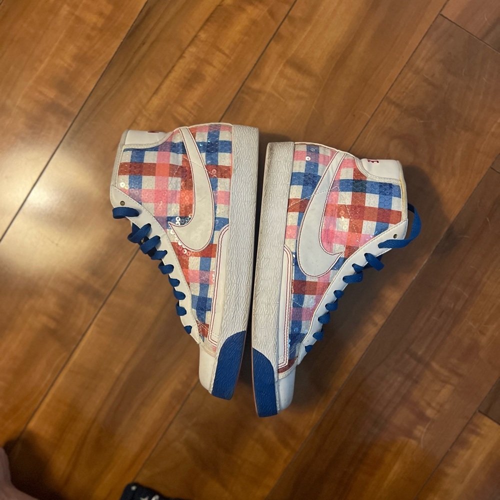 Nike Women's High-Top Sneakers in Blue, Pink, Red, White Plaid - Picture 10 of 16